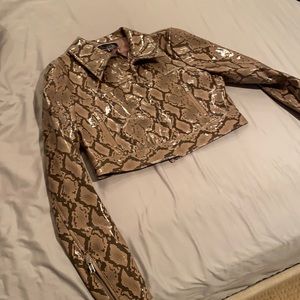 cropped snakeskin print jacket